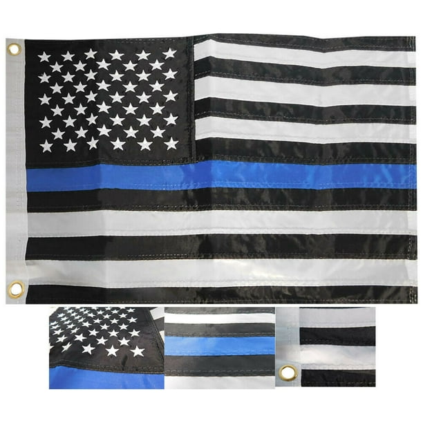 Embroidered Sewn Thin Blue Line Flag 12x18 Police Boat Flag Grommets Nylon POLY